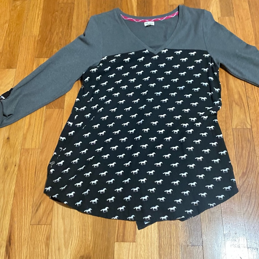 Hatley Black and Gray Knit Top horse theme